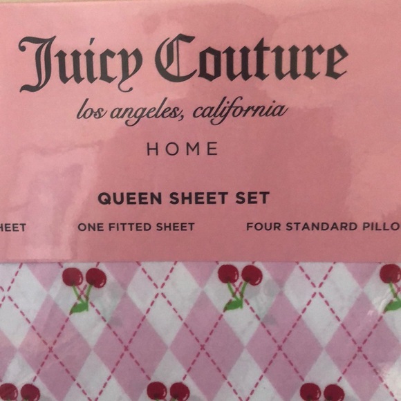 NWT Juicy Couture Queen Size Pink Checkered Background w/ Red Cherries - Picture 2 of 5